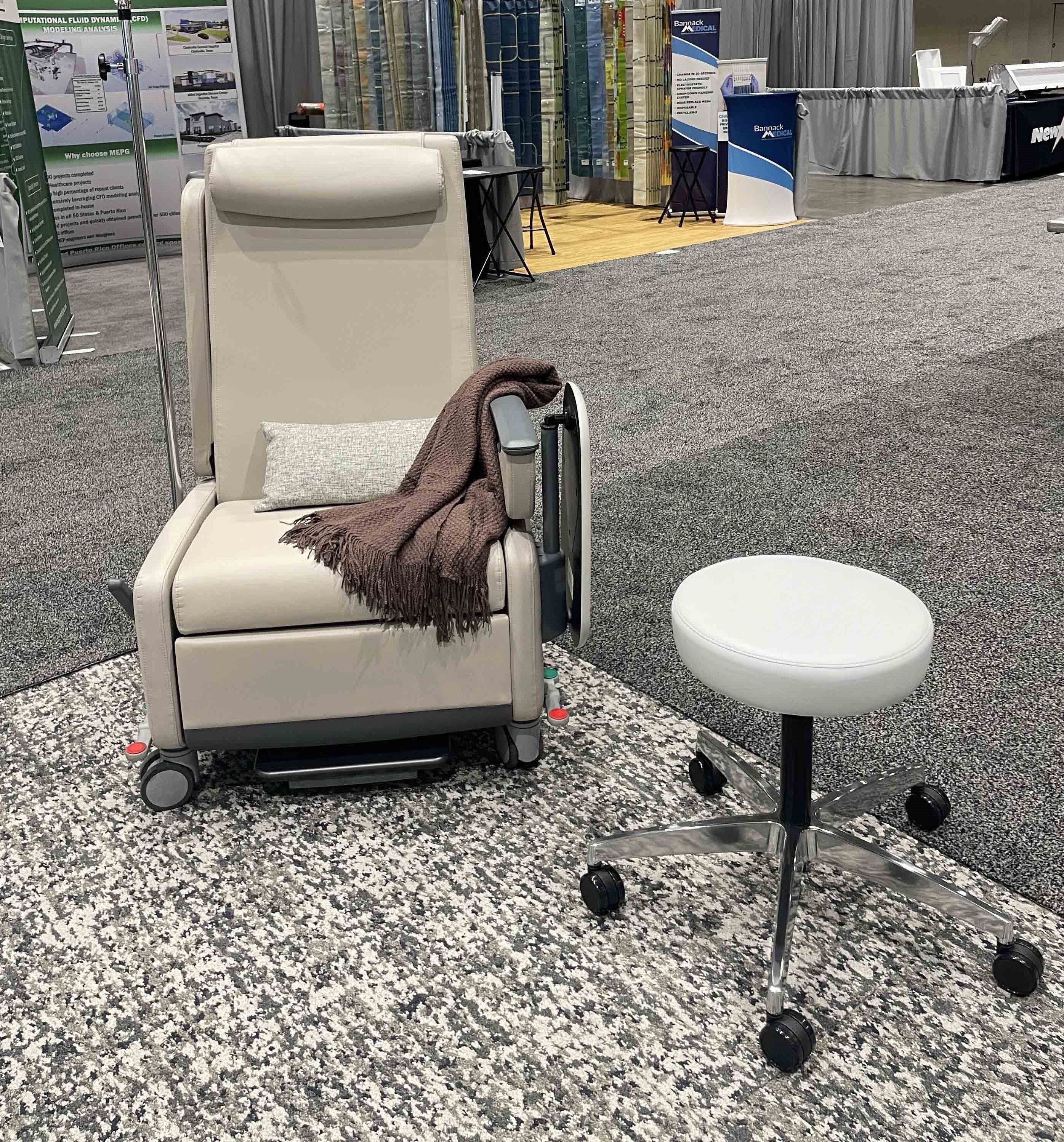 Foster Patient Recliner, Pillow and Dove Stool